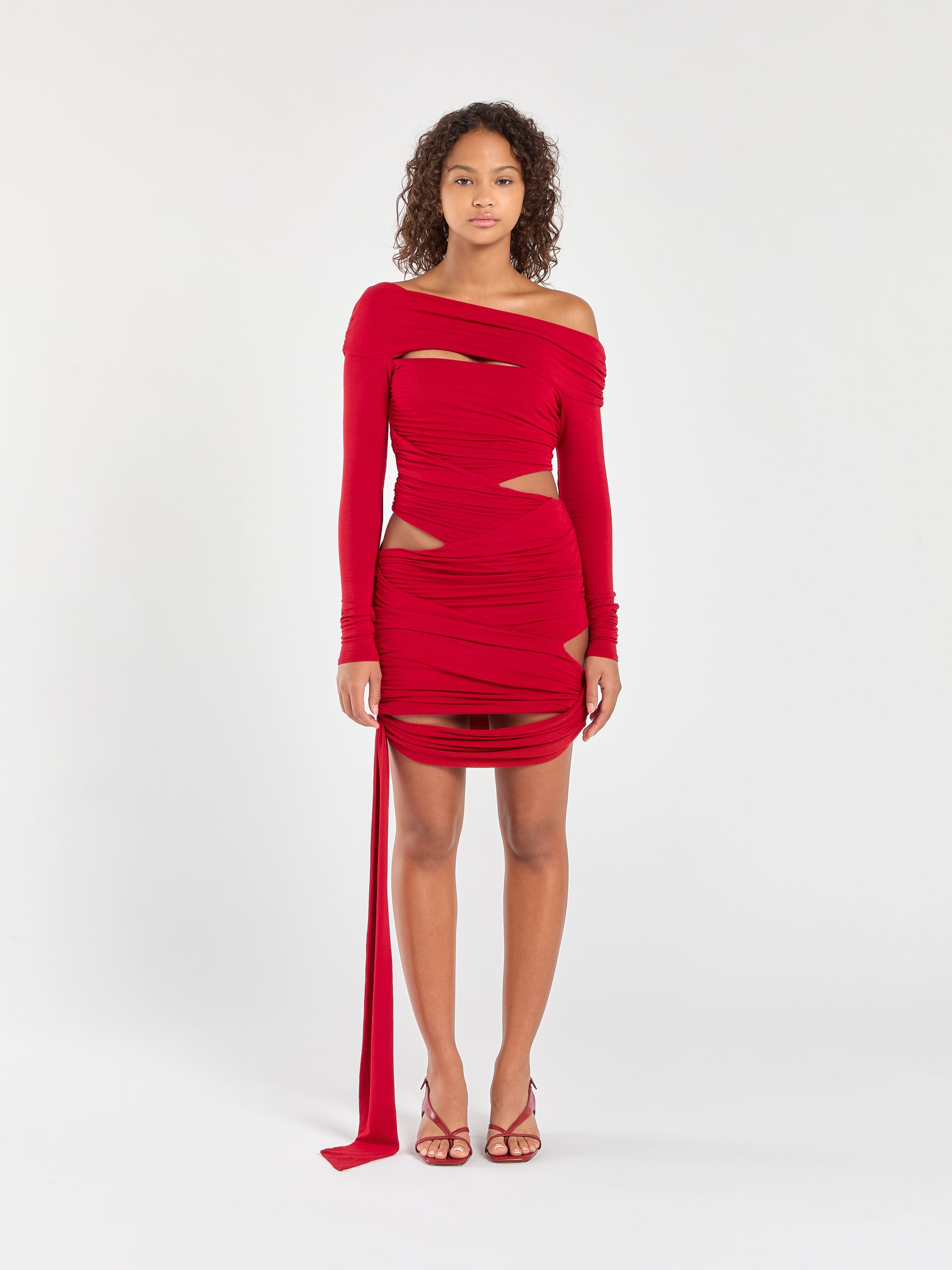 Faux Wrap Dress L / Chili Red