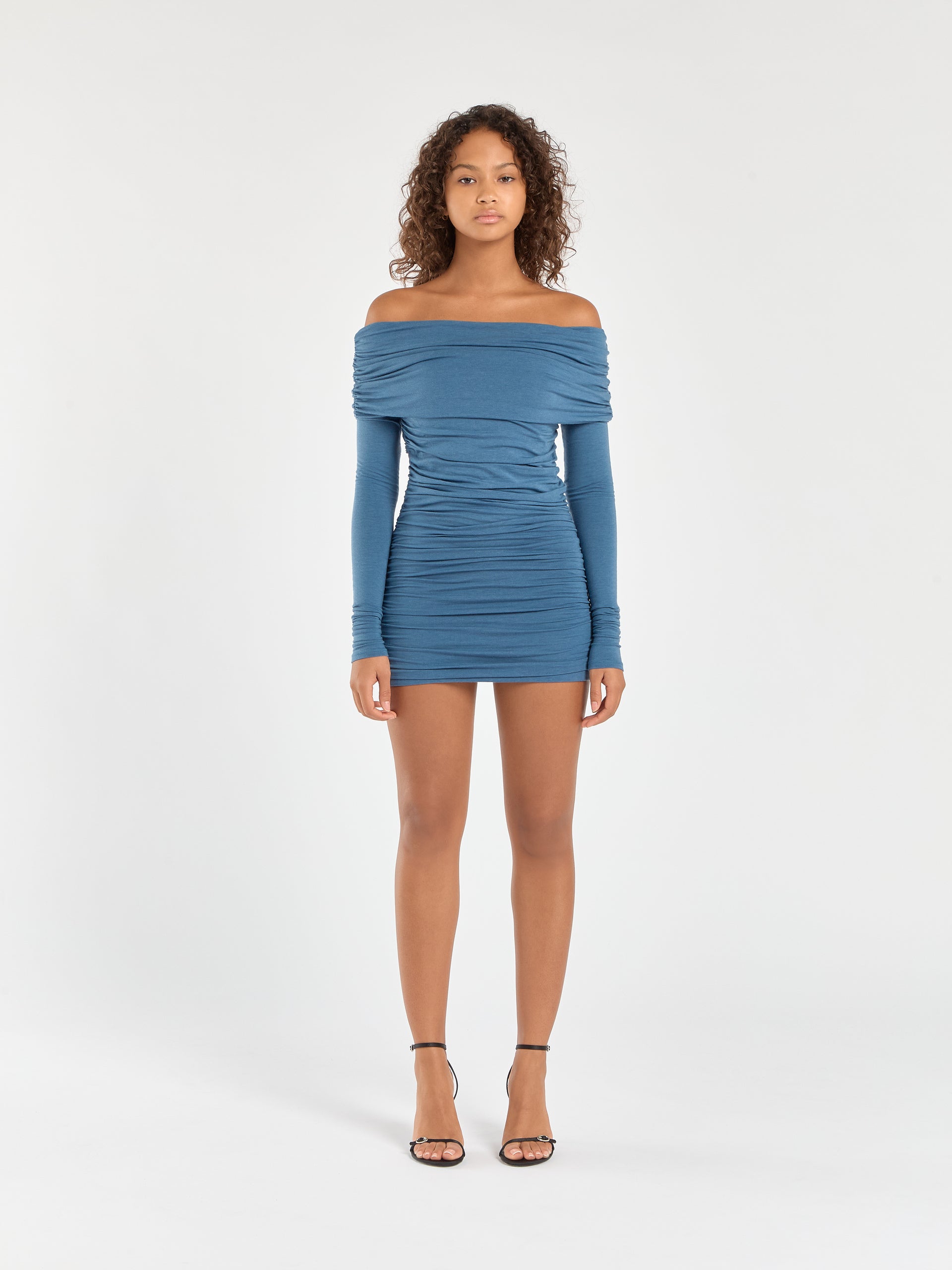 knee length dresses for ladies Trina Mesh Ruched Midi Dress – SEROYA main image 1